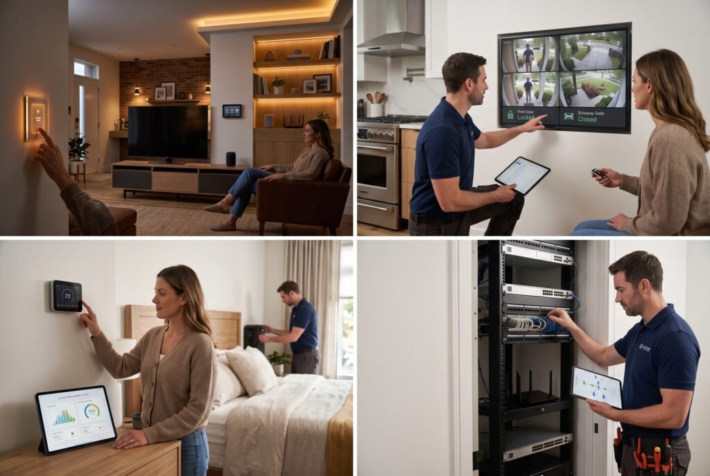 Home automation services network assessment and installation: checking routers, hubs, and wiring