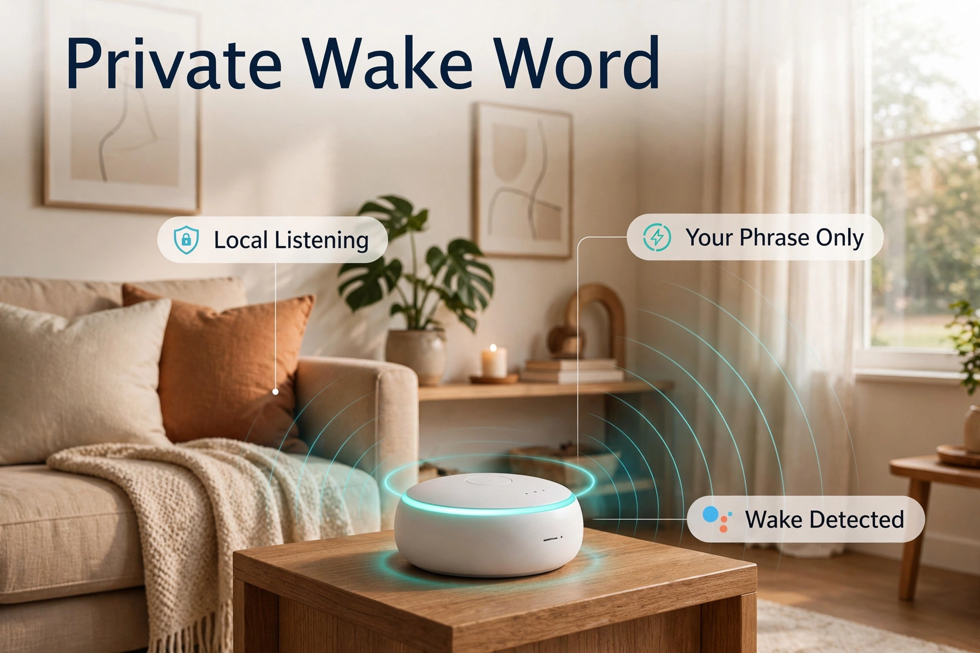 Voice satellite listening for a home assistant custom wake word in a living room