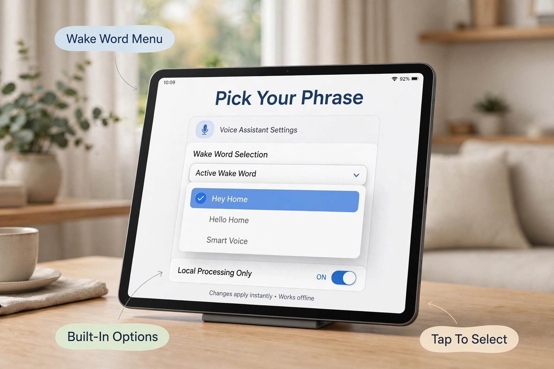 Choosing a built-in home assistant custom wake word from the satellite settings