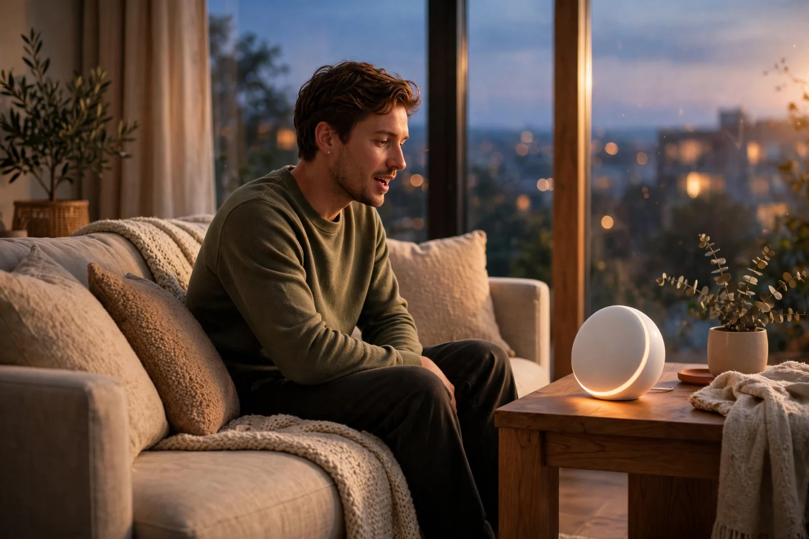 Person speaking to a Home Assistant voice satellite for a private home assistant custom wake word
