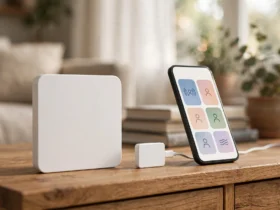 Aqara FP2 vs Apollo MSR-2 mmWave presence sensors side by side on a living room sideboard