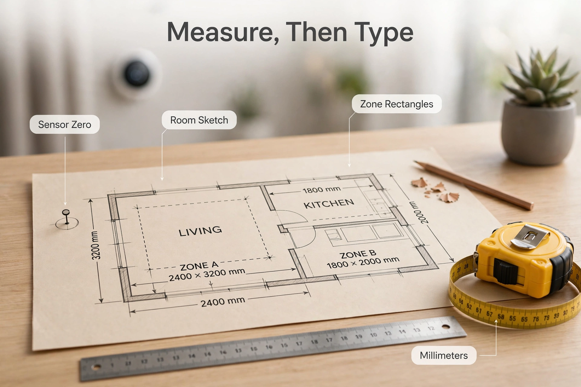 Measuring a room and sketching mmWave zone coordinates before entering them in ESPHome