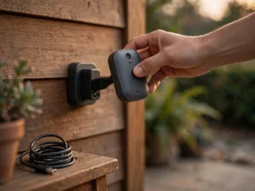 Video doorbell removed from its mount beside the charging cable when the video doorbell battery is dying fast