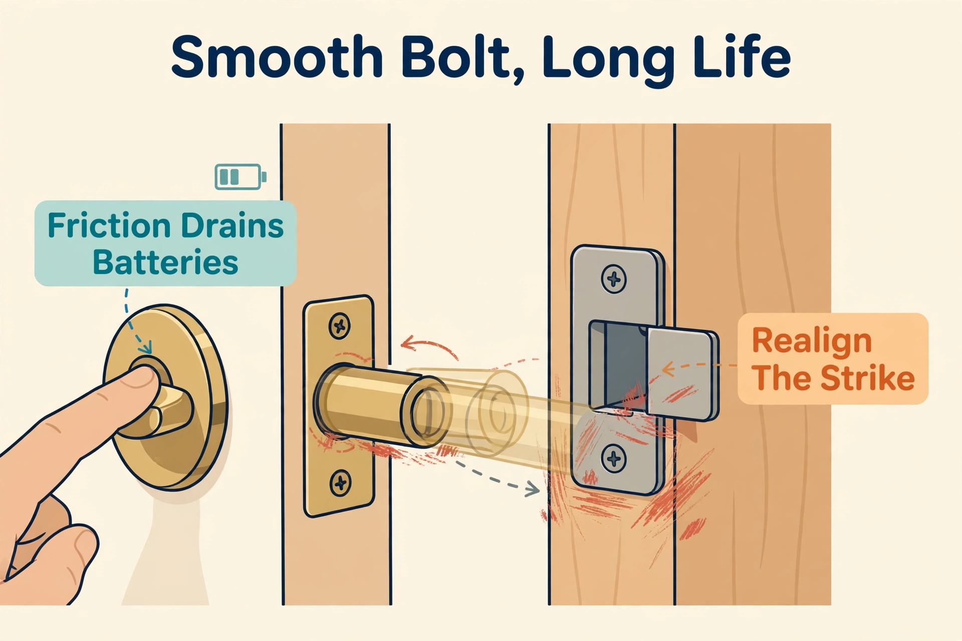 Smart lock deadbolt aligning smoothly with its strike plate