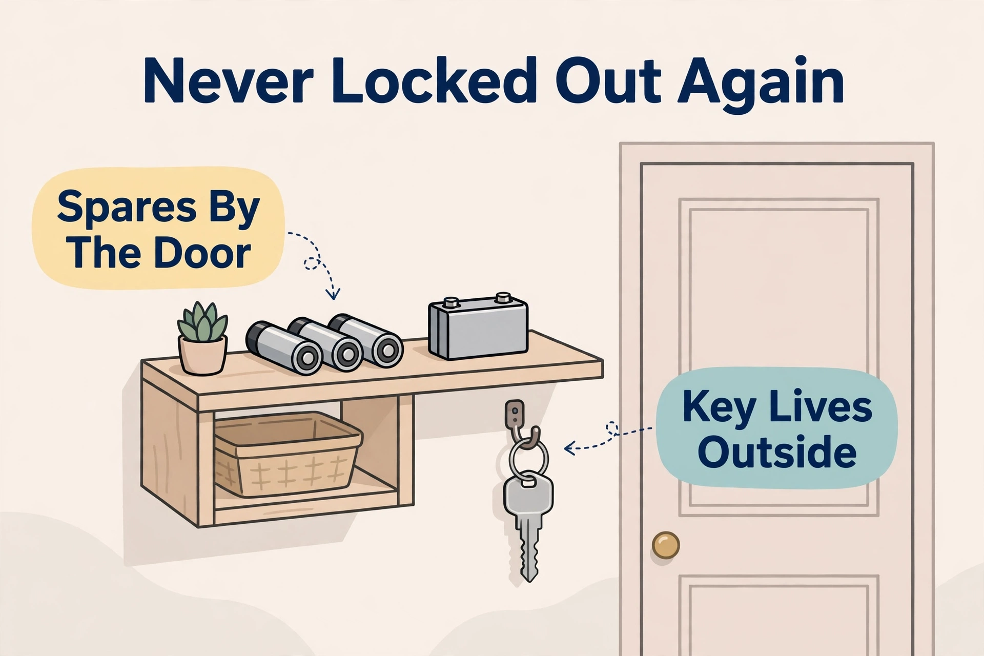 Spare batteries and a backup key stored ready by the front door