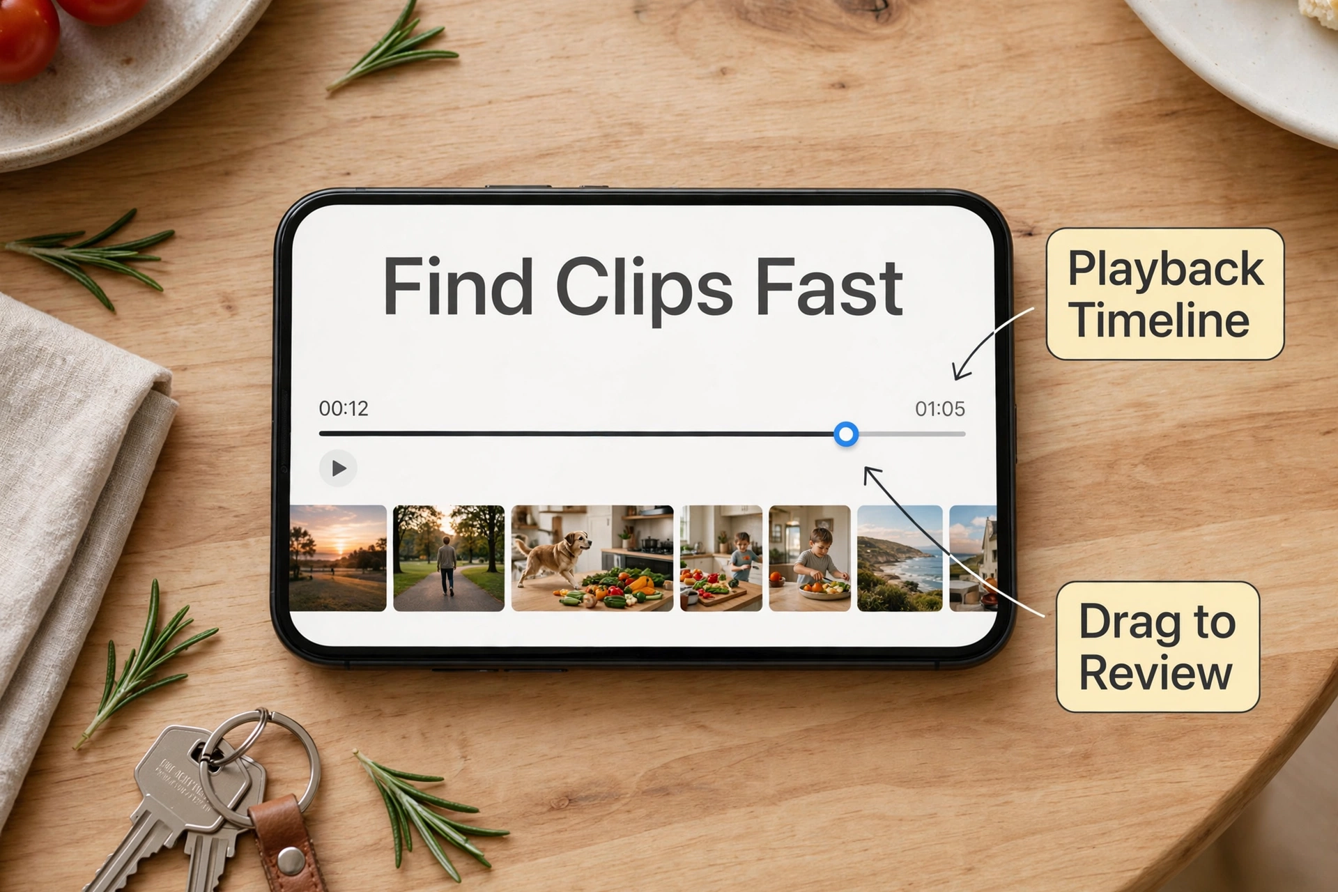 Checking recorded footage on a local playback timeline