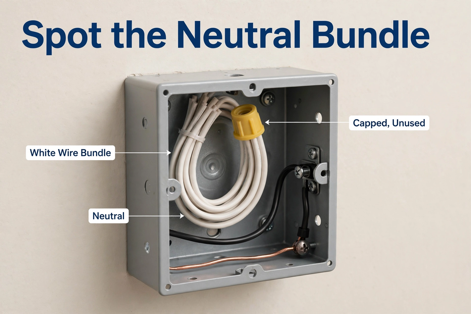 White neutral wire bundle capped inside a switch box behind the switch