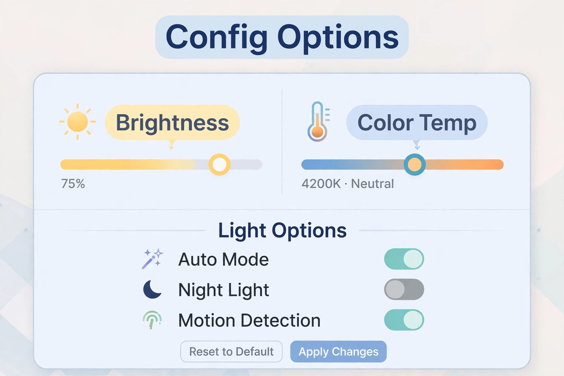 Light settings panel with brightness and color temperature sliders
