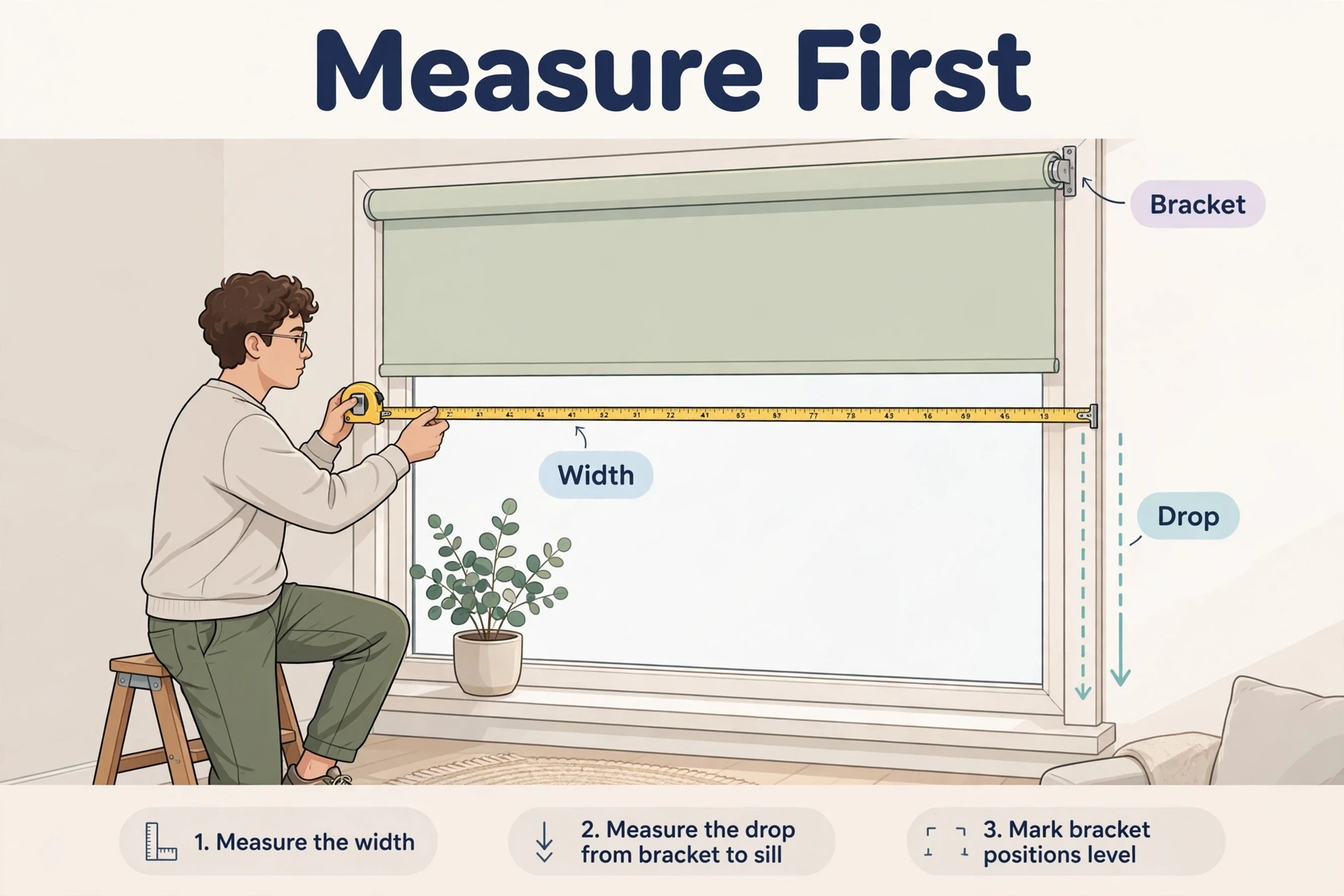 How to measure window width and blind drop before buying a retrofit blind motor