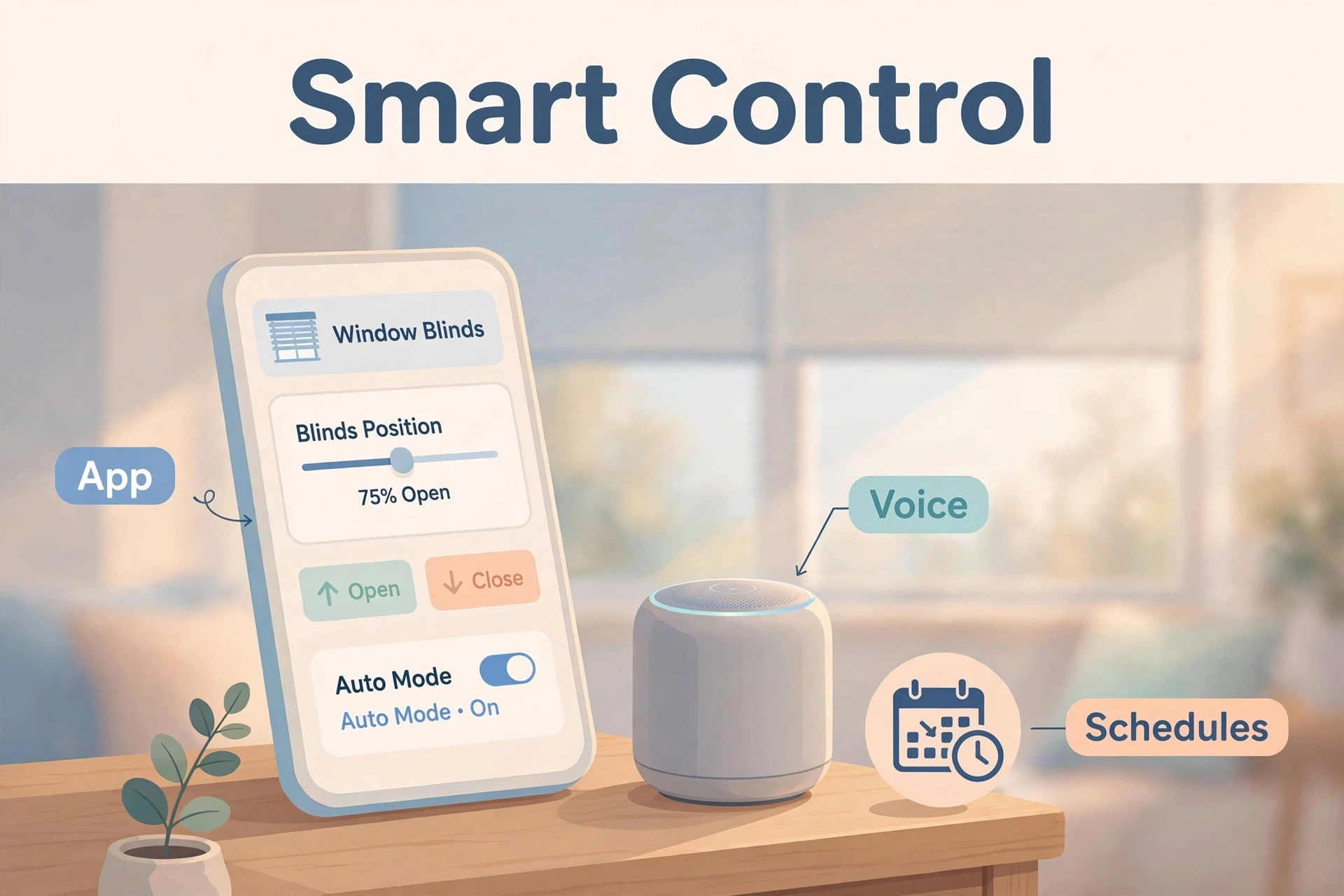 Control retrofitted blinds with a phone app, voice assistant, or automated schedules