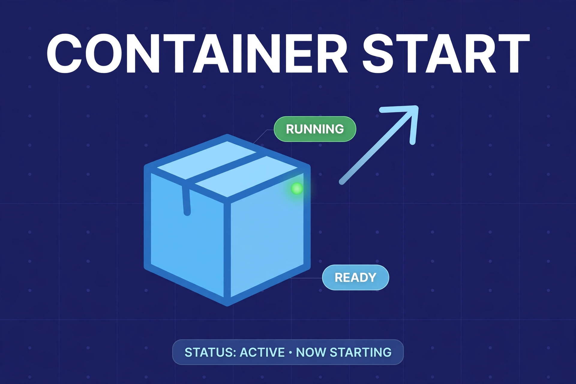 Navy infographic showing a container box with green running status for starting a media server