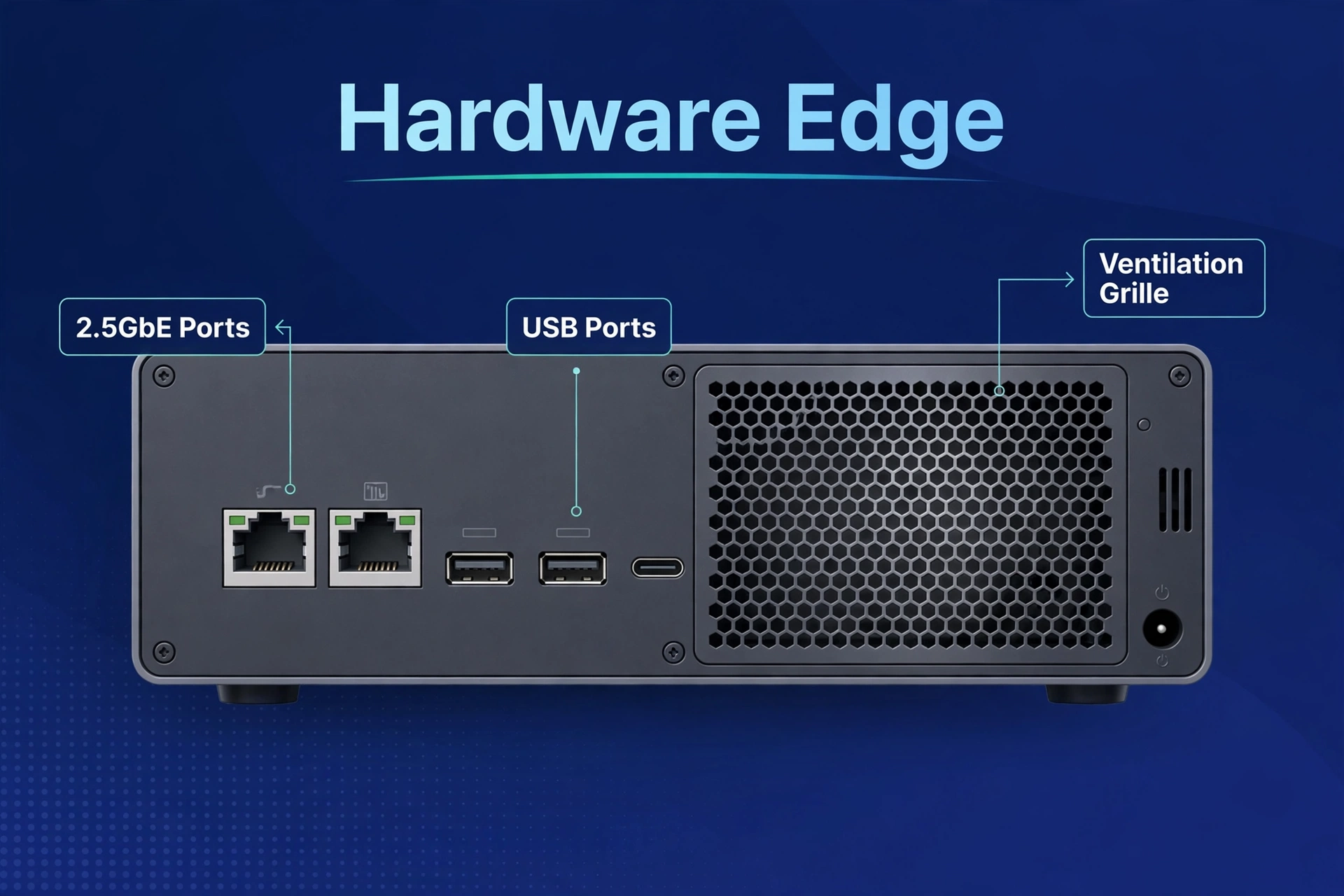 NAS rear panel showing network and USB ports plus ventilation for ugreen vs synology hardware comparison.