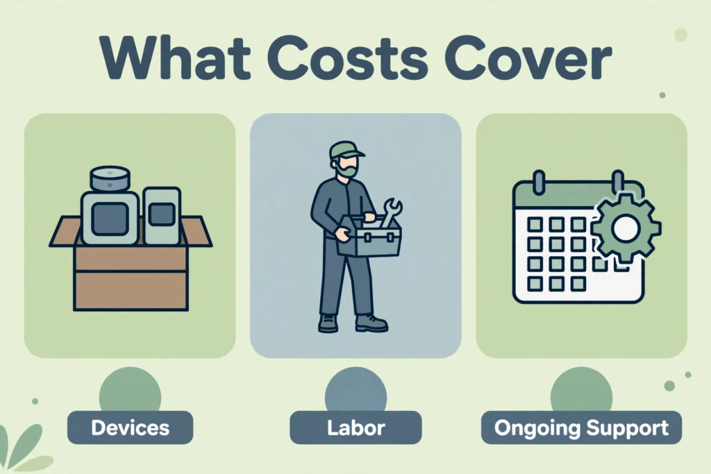 Cost breakdown of home automation installation services: devices, labor, and ongoing support