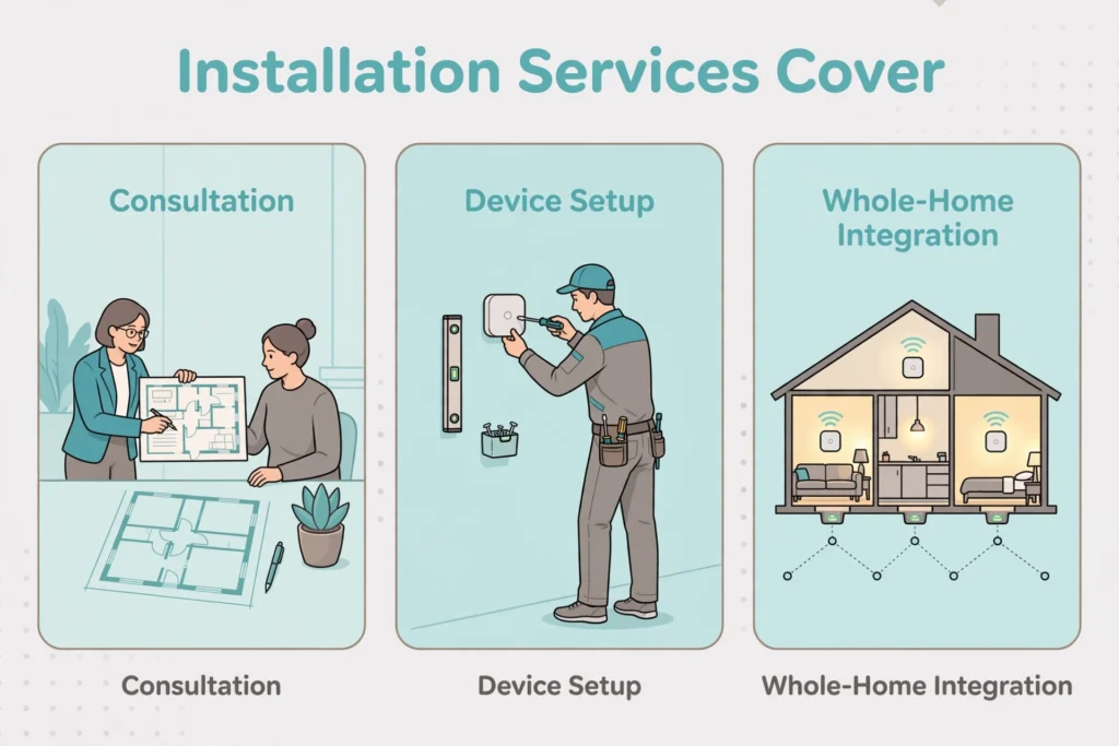 What home automation installation services include: consultation, device setup, and whole-home integration