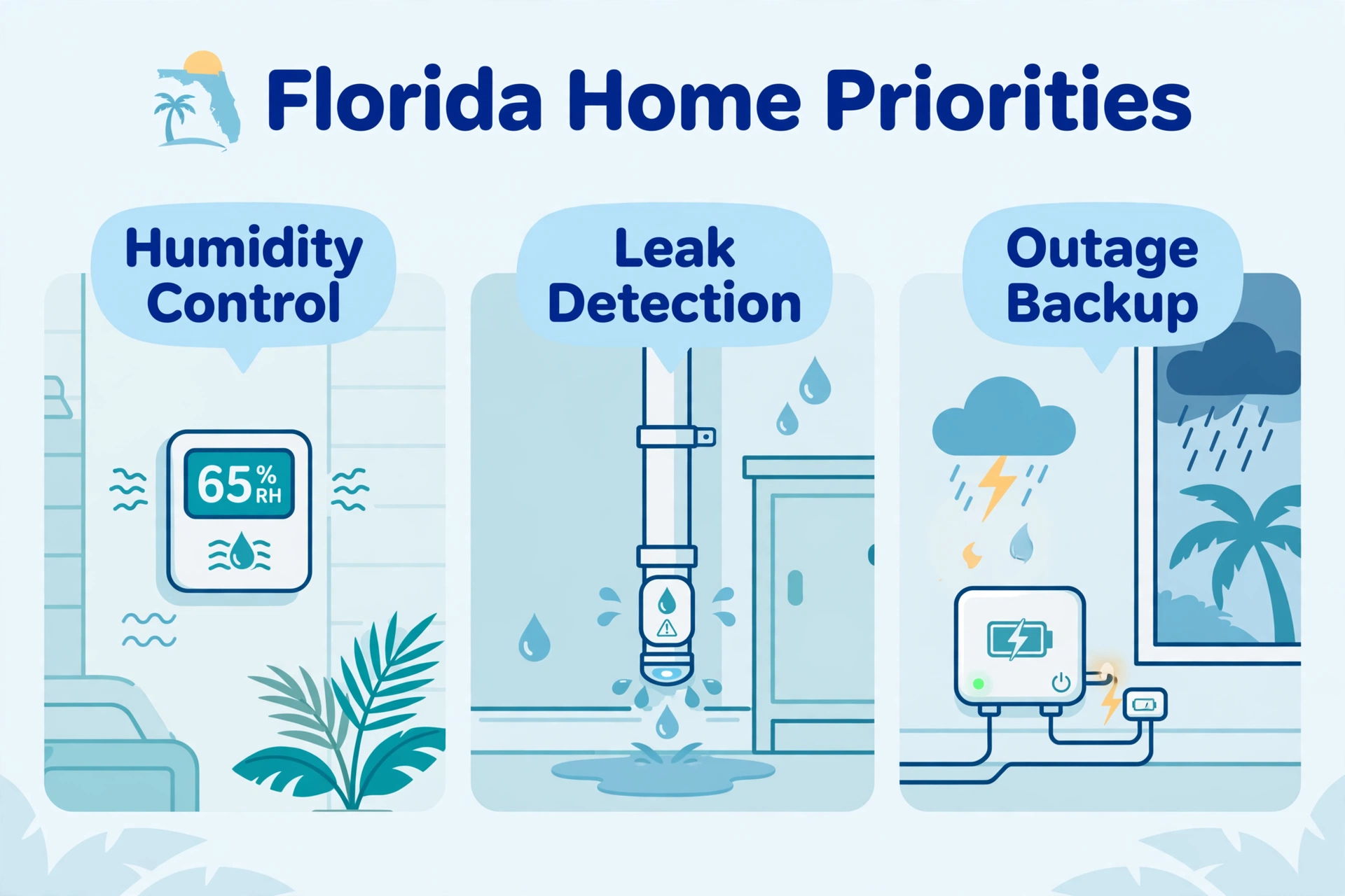 Practical home automation priorities for Florida homes: humidity control, leak detection, and outage backup