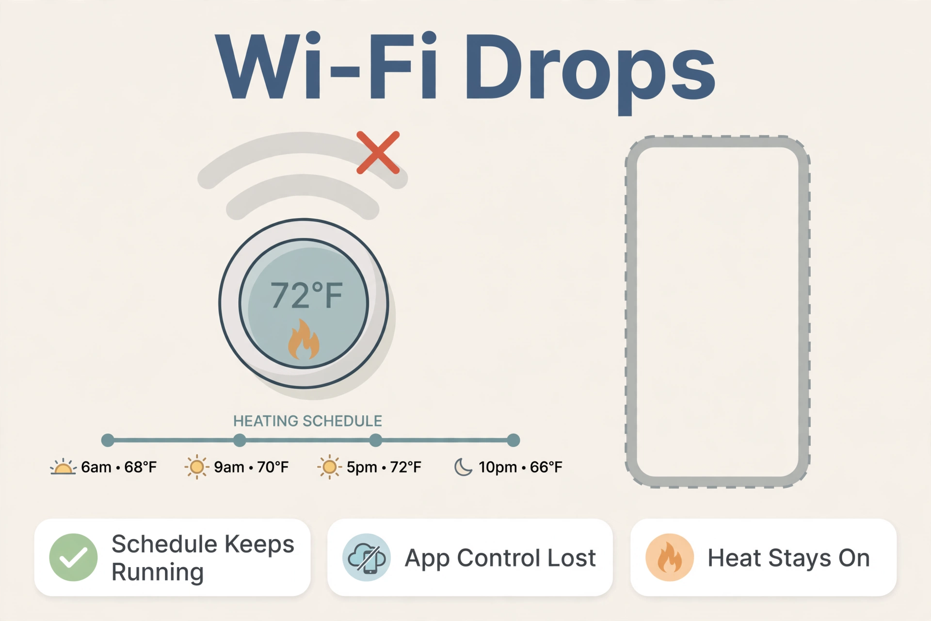 Can Nest thermostat work without WiFi — what happens when the connection drops