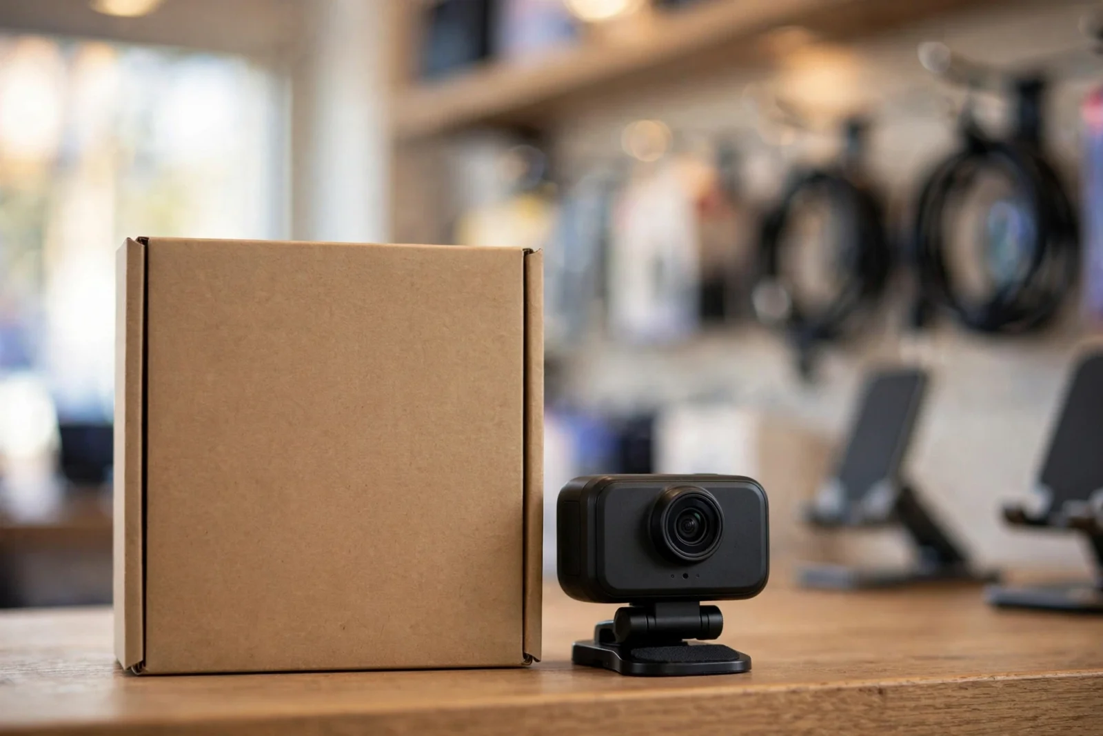 Plain retail box beside a dash cam camera for our best 4K dash cam guide.