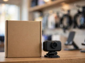 Plain retail box beside a dash cam camera for our best 4K dash cam guide.