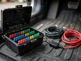 Colorful car fuses and a hardwire kit for this how to hardwire dash cam guide.