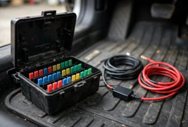Colorful car fuses and a hardwire kit for this how to hardwire dash cam guide.